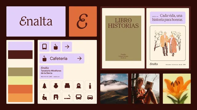 Enalta funeral-home identity board, minimal, corporate-clean, light
