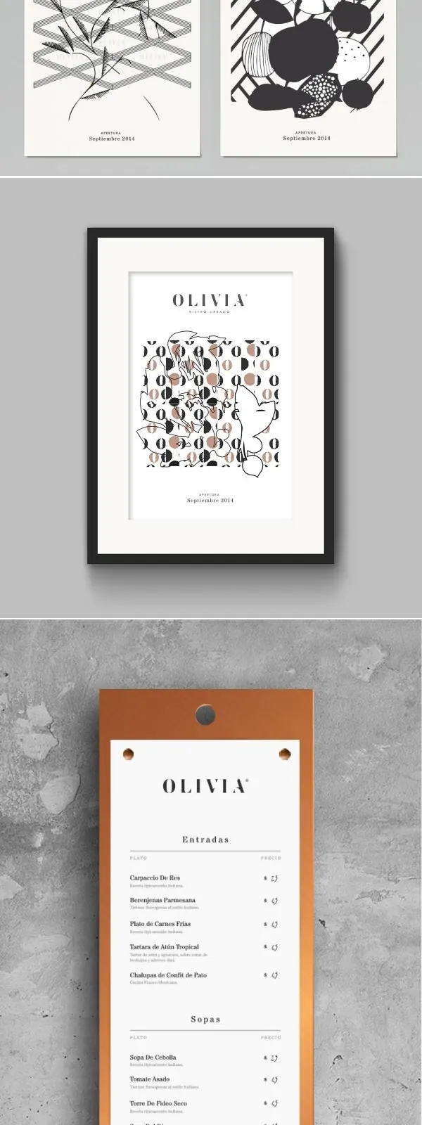 Olivia Bistro Urbano Branding on Behance, minimal, editorial, dark