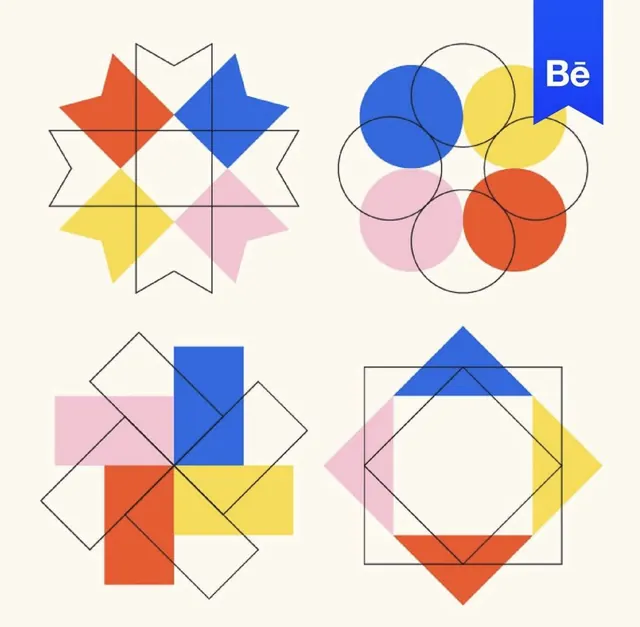 Primary-color geometric mark explorations, geometric, abstract, vibrant