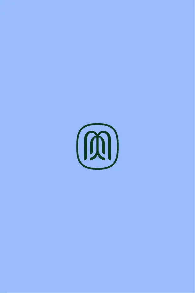 Looping M monogram in rounded badge, minimal, line-art, cool