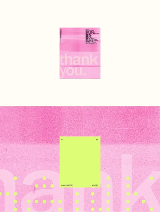 CHURCHGOODS thank-you poster pair, editorial, minimal, pastel