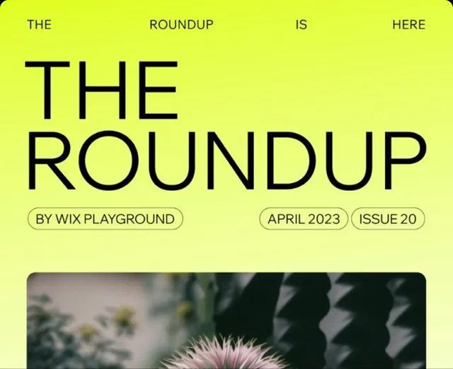 The Roundup newsletter cover on green gradient, editorial, minimal, vibrant