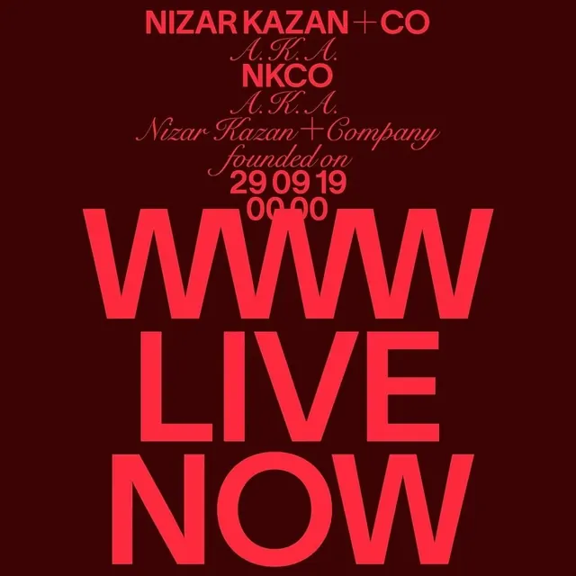 NKCO red-on-maroon launch announcement, editorial, minimal, dark