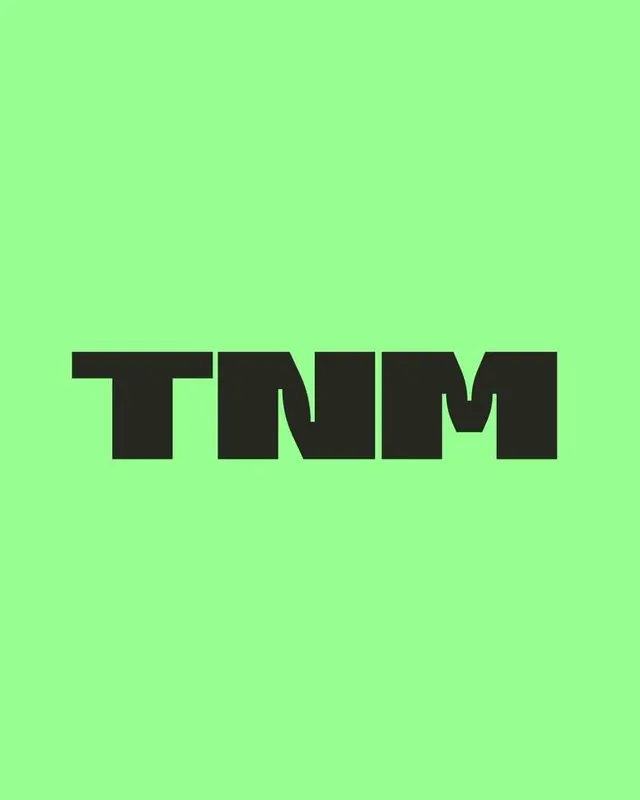 TNM heavy block wordmark on lime, minimal, geometric, neon