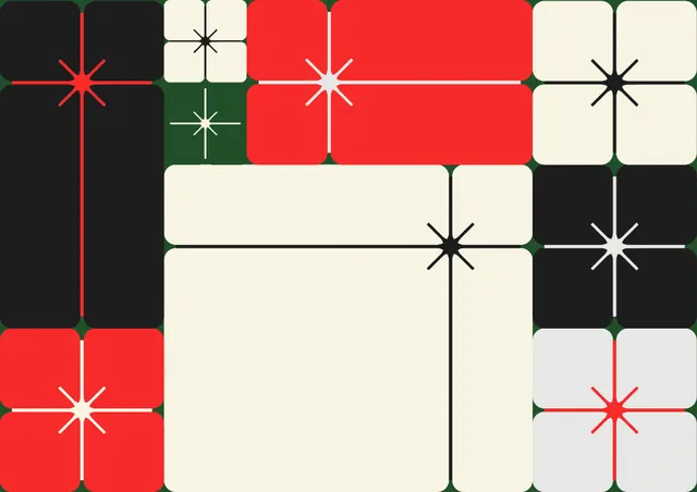 Modular grid pattern with four-point star bursts, geometric, flat, warm