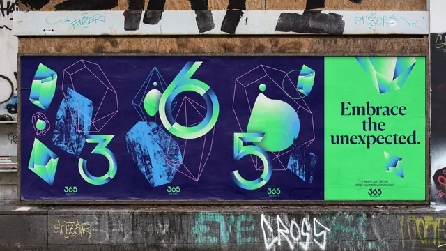 365Talents pasted poster wall with gradient numerals, geometric, gradient-heavy, vibrant