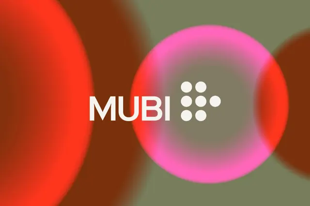 MUBI wordmark on warm gradient blobs, gradient-heavy, minimal, warm