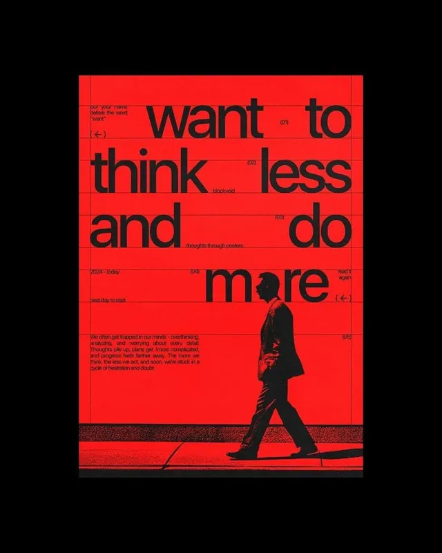 Red-and-black 'do more' typographic poster, editorial, brutalist, vibrant