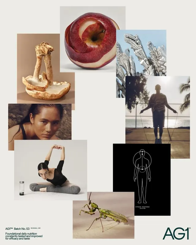 AG1 photographic mood-board collage, editorial, photographic, light