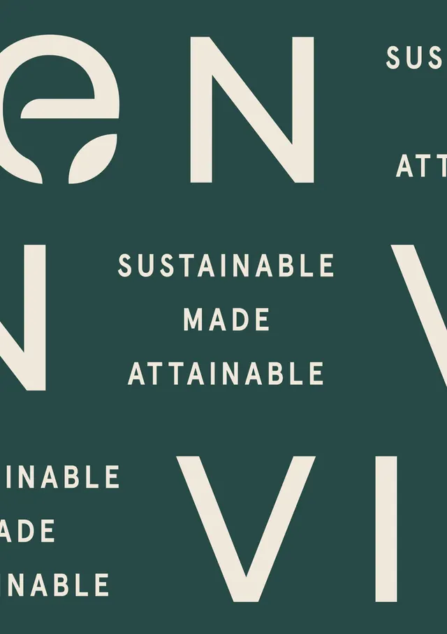 Sustainable Made Attainable type lockup on green, minimal, corporate-clean, dark