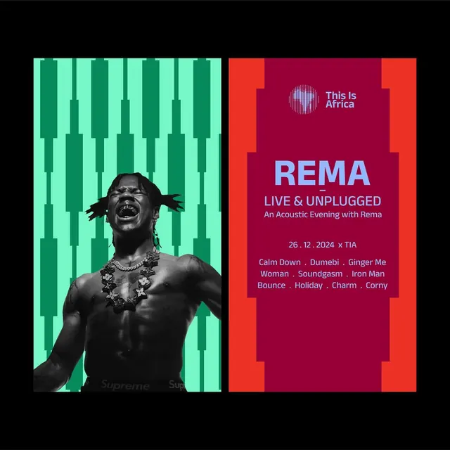 REMA Live & Unplugged event poster, minimal, geometric, dark
