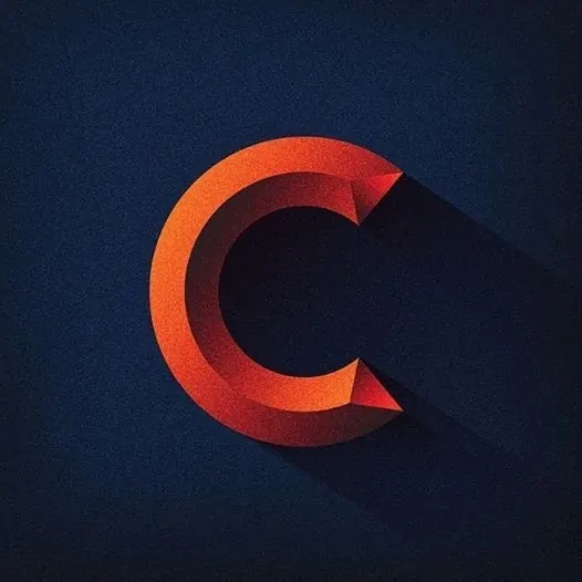 3D Red C Logo, 3d-render, minimal, dark
