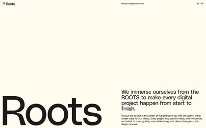 Roots digital studio cream landing header, minimal, editorial, light
