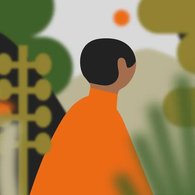 Flat figure illustration with botanical color blocks, flat, illustrated, warm