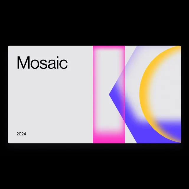 Mosaic gradient brand card, minimal, gradient-heavy, light