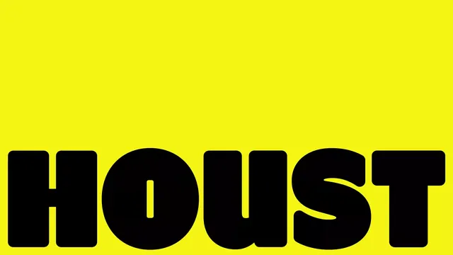 HOUST bottom-anchored bold wordmark, minimal, monochrome, high-contrast