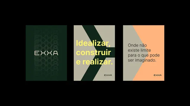 EXXA three-poster set, green and peach, minimal, geometric, dark