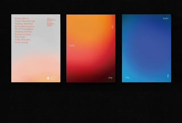 Gradient exhibition poster trio for National Art School, minimal, gradient-heavy, vibrant