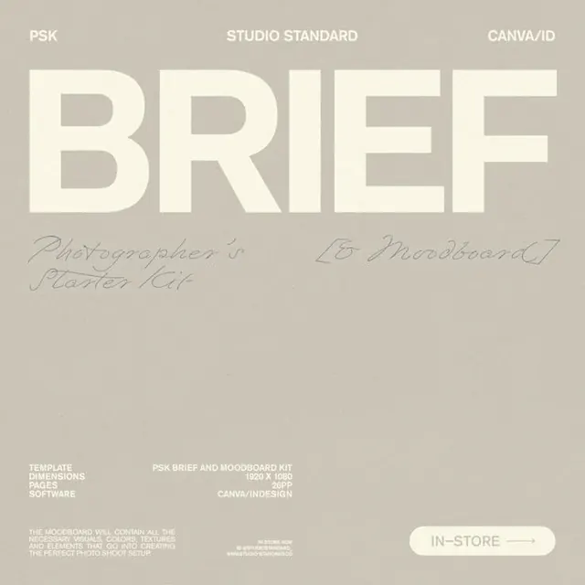 BRIEF moodboard kit cover in oversized type, minimal, swiss, light
