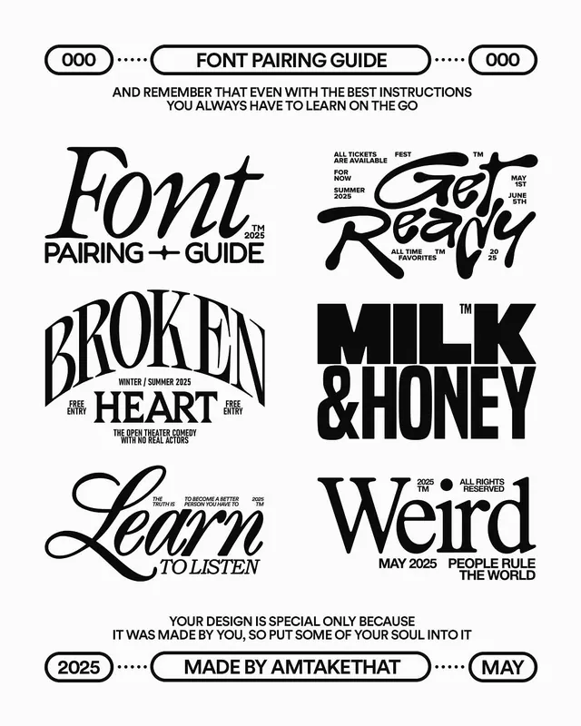Font pairing guide lettering poster, editorial, monochrome, light