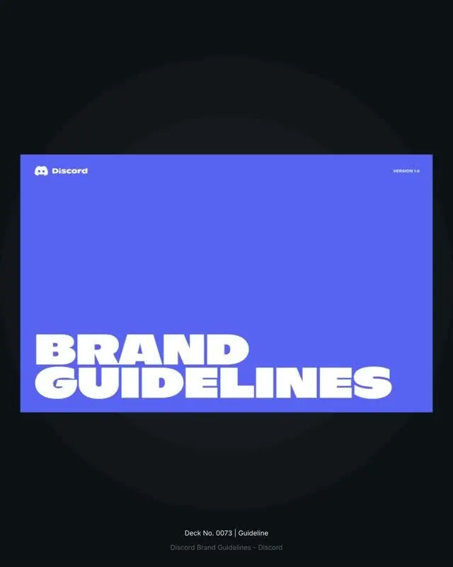 Discord brand guidelines cover slide on blurple, minimal, corporate-clean, vibrant