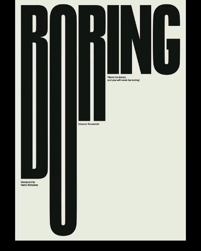 BORING poster in elongated condensed black, minimal, editorial, light