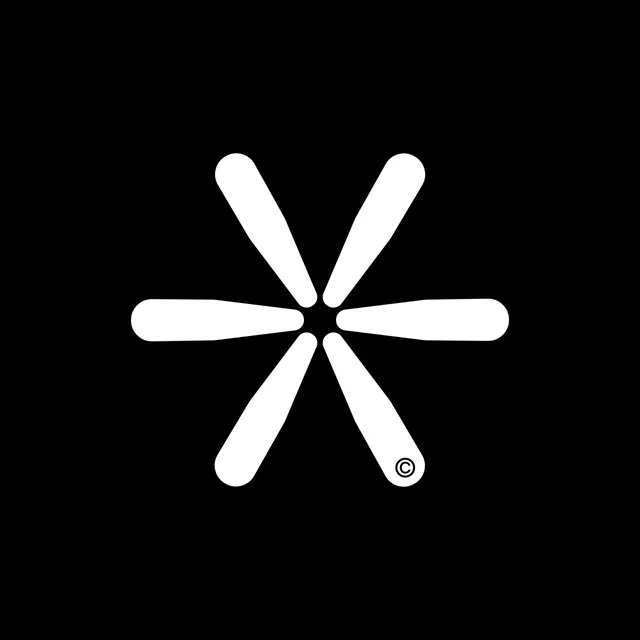 Six-blade asterisk mark in white on black, minimal, abstract, dark