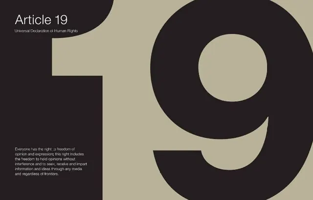 Article 19 oversized numeral spread, minimal, swiss, dark