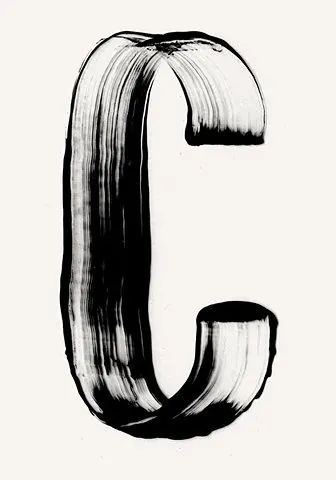 Abstract Brushstroke Letter C, minimal, abstract, monochrome
