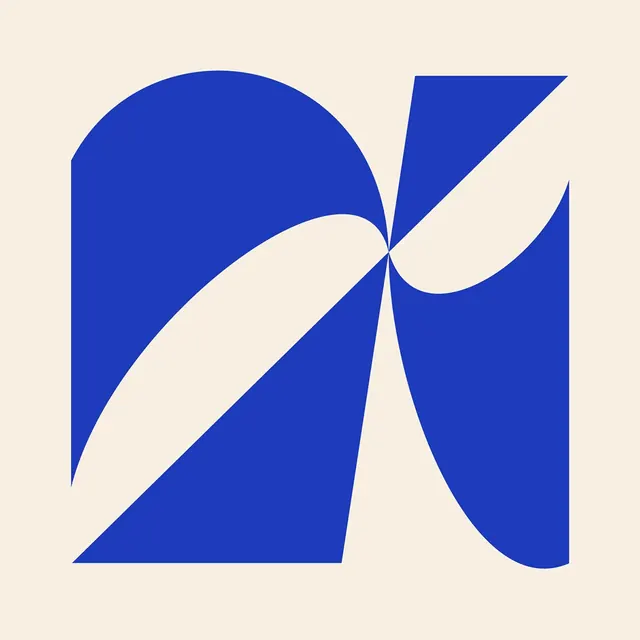 Blue pinwheel abstract logomark, geometric, abstract, light