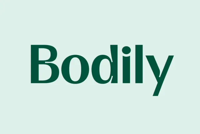 Bodily serif wordmark in deep green, minimal, editorial, light