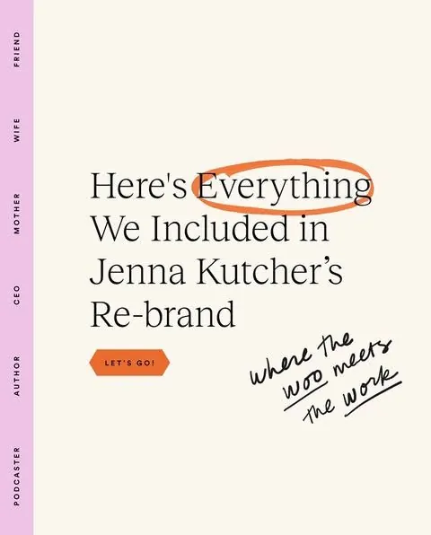 Jenna Kutcher re-brand announcement tile, editorial, minimal, light