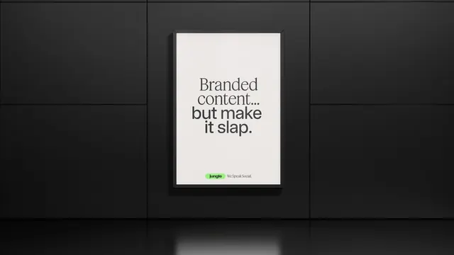 Jungle 'make it slap' framed poster mockup, minimal, editorial, dark