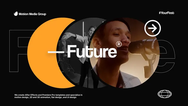 Future design agency hero with overlapping geometric shapes, minimal, geometric, dark