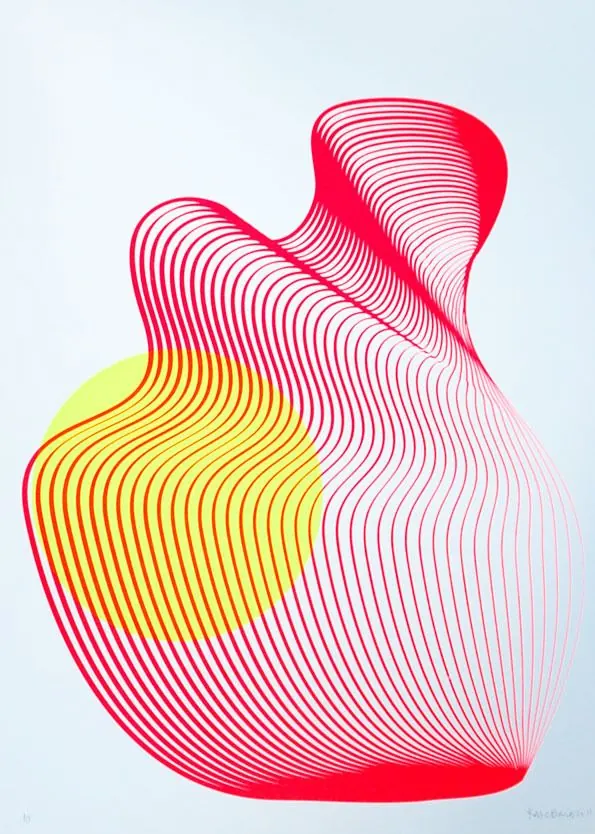 Contour-line vessel screenprint, abstract, line-art, light