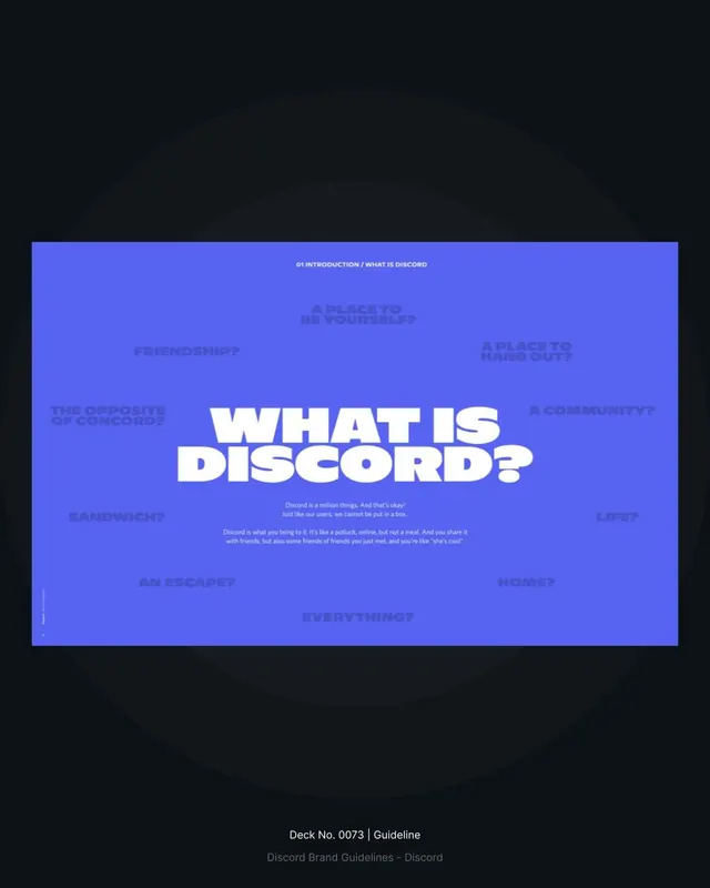 Brand guideline intro slide with question cloud, minimal, corporate-clean, cool