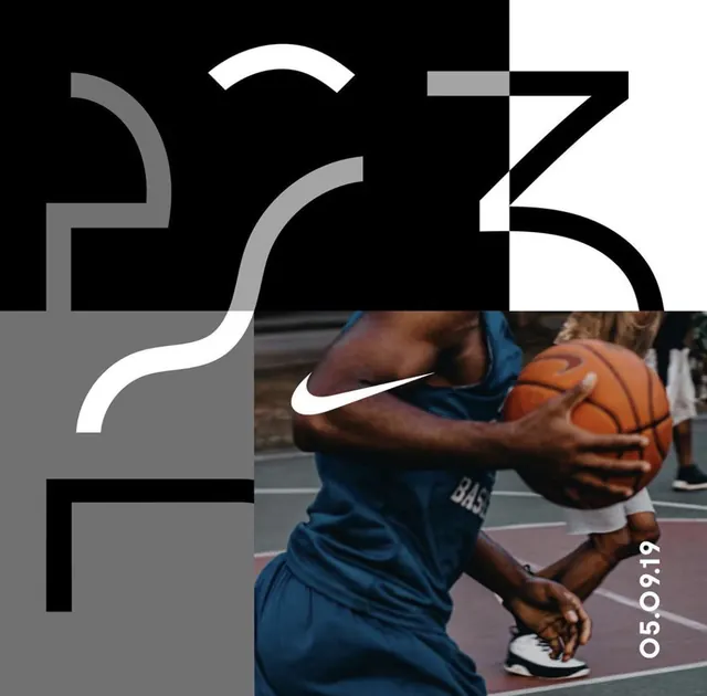 Nike athlete + abstract typographic overlay, minimal, abstract, dark