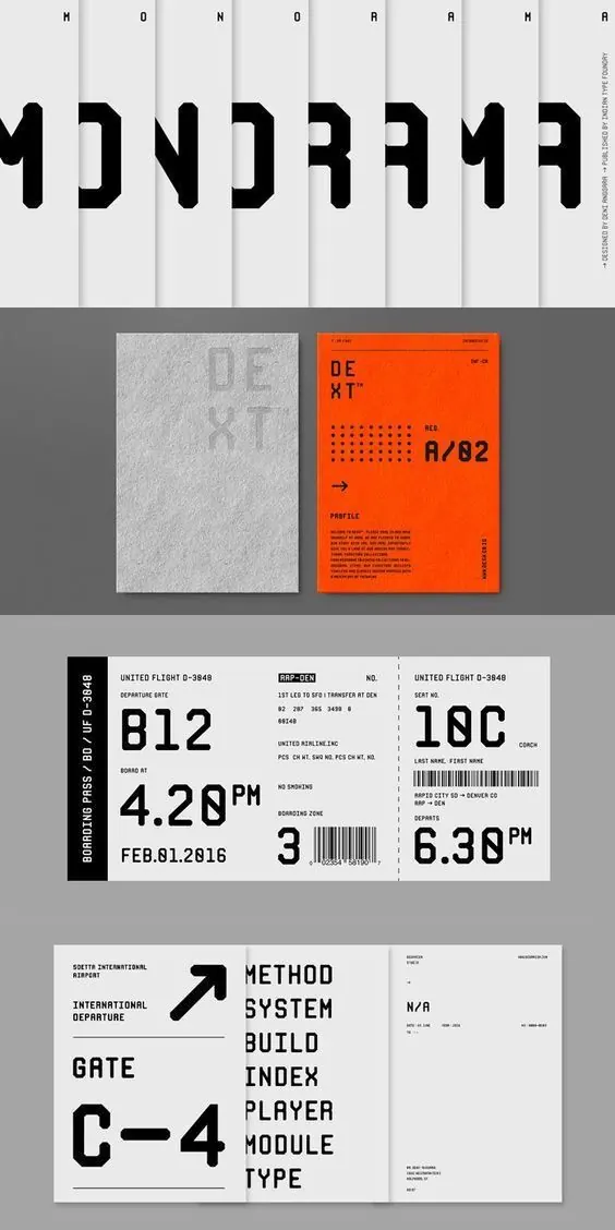 High-contrast monochrome technical type system, minimal, monochrome, dark