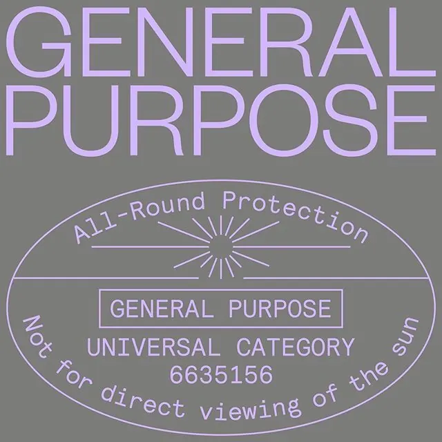 GENERAL PURPOSE lavender mono type and oval seal, minimal, technical, muted