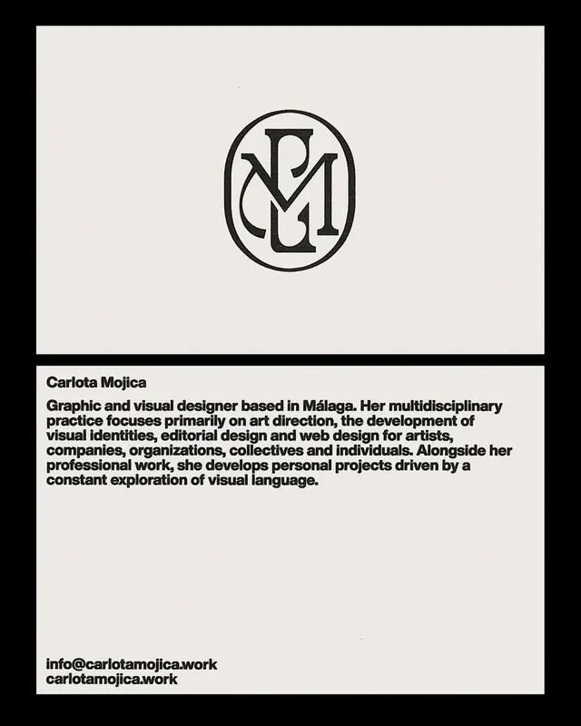 Carlota Mojica monogram business card, minimal, geometric, dark