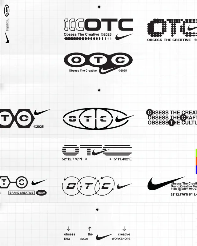 OTC logo system gridsheet, minimal, geometric, dark