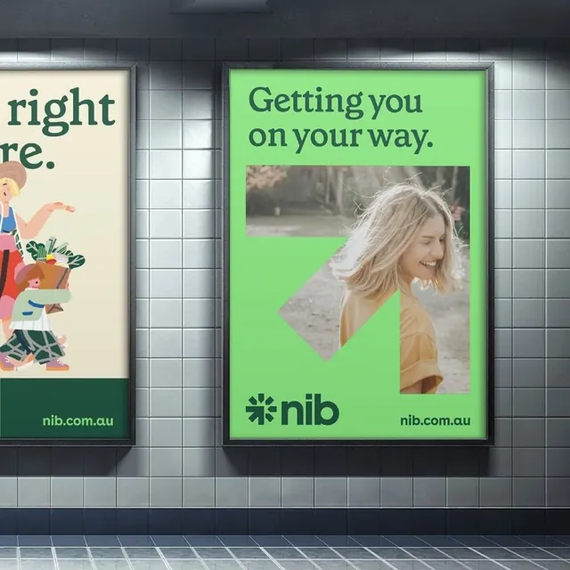 Nib dual-poster street campaign, minimal, corporate-clean, light