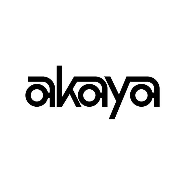 Akaya wordmark with cutout letterforms, minimal, geometric, monochrome