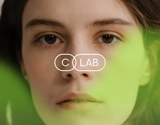 C Lab split-tone portrait identity, minimal, editorial, dark