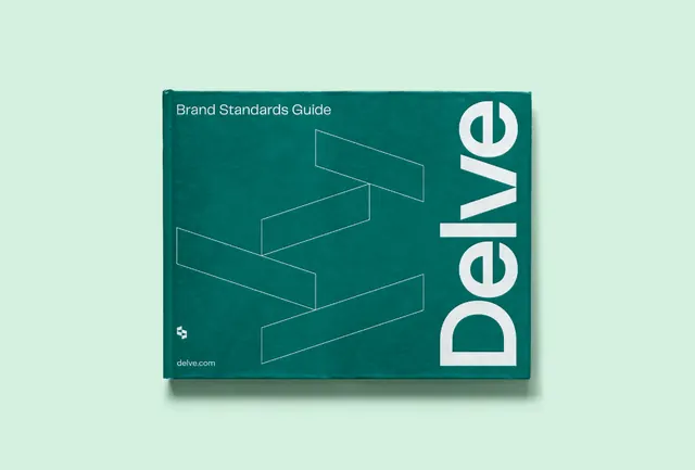 Delve brand standards guide cover, minimal, corporate-clean, dark