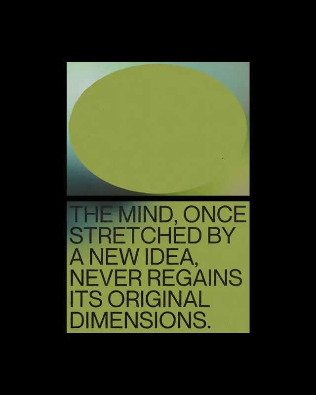Quote poster with olive ellipse and color block, minimal, editorial, dark