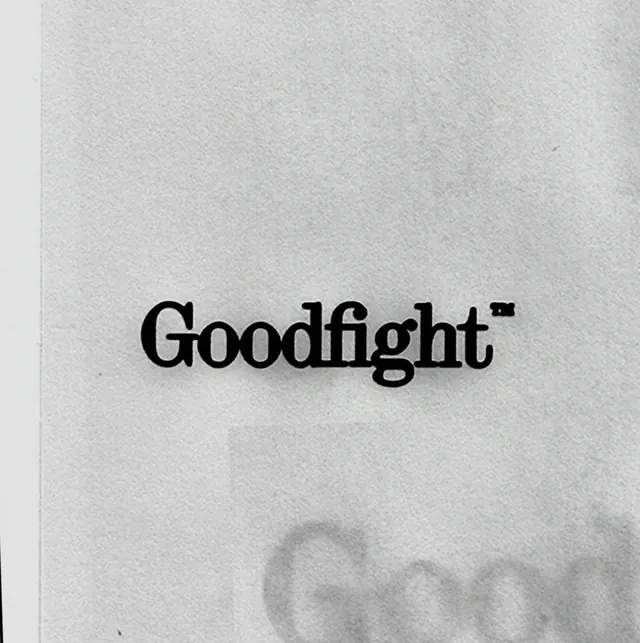 Goodfight type-heavy wordmark, minimal, editorial, dark