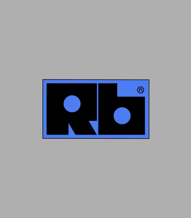 Rb monogram with negative space, minimal, geometric, dark