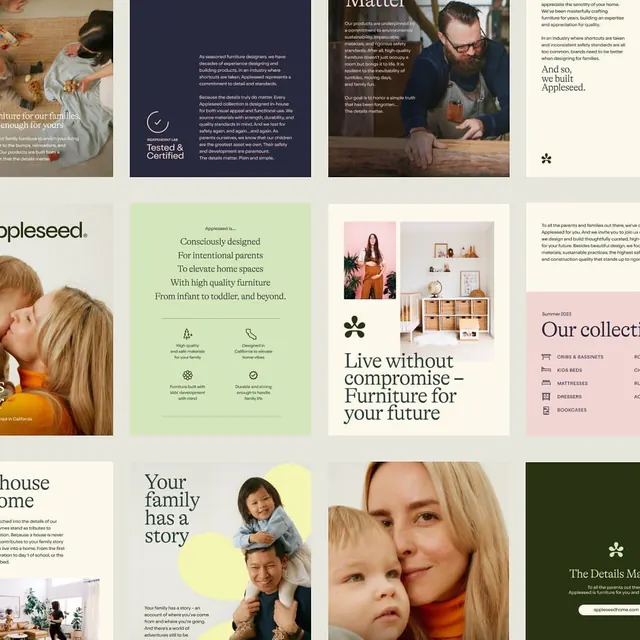 Appleseed furniture brand system, minimal, corporate-clean, light