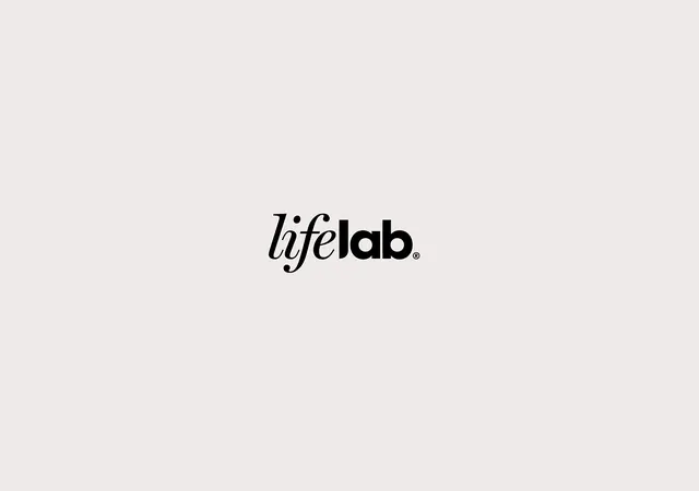 Lifelab hybrid serif-sans wordmark, minimal, corporate-clean, high-contrast